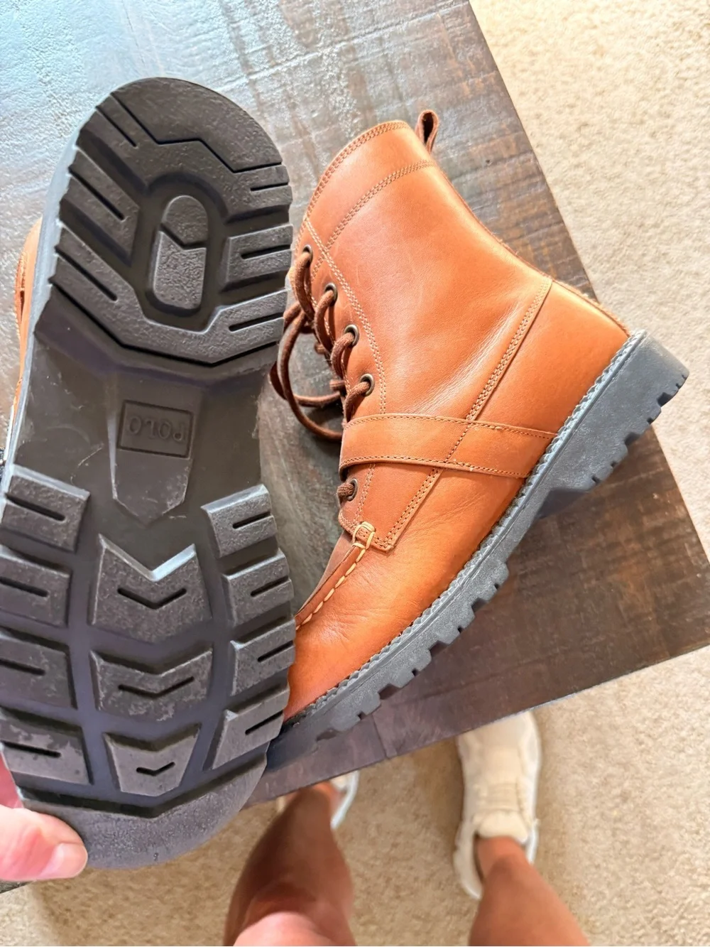 Ralph Lauren Polo  Men's Casual Lace-Up Moc Toe Leather Boots – Brown